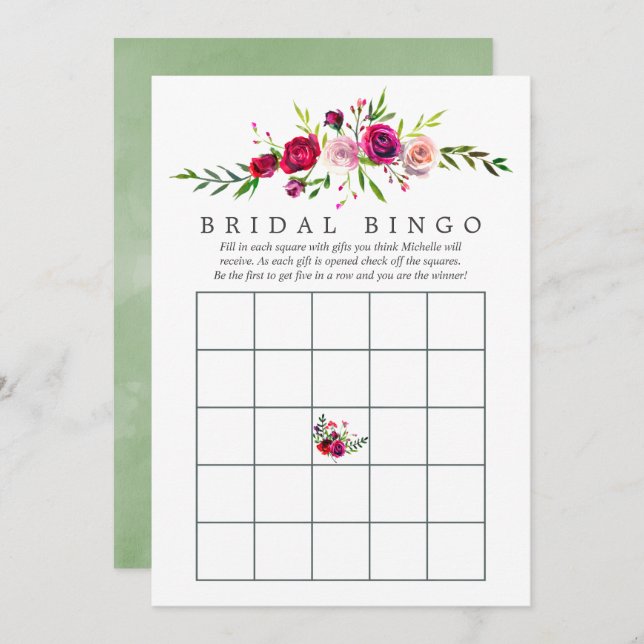 Fall Bridal Shower Floral Bingo Invitation (Front/Back)