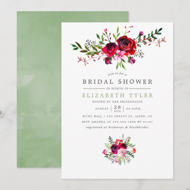 Fall Bridal Shower Floral Invitation (Front/Back)