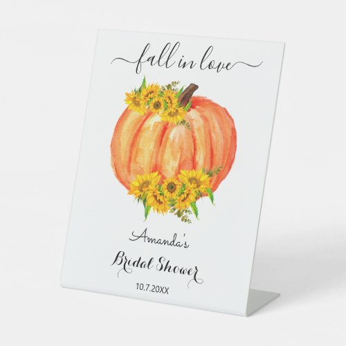 Fall Bridal Shower Floral Orange Pumpkin  Pedestal Sign