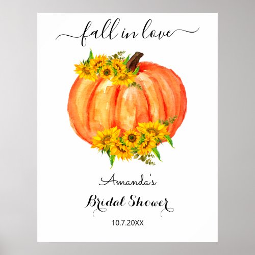 Fall Bridal Shower Floral Orange Pumpkin  Poster