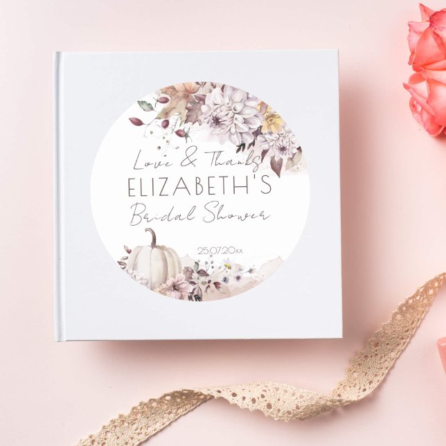 Fall bridal shower foliage pumpkin thank you favor classic round sticker (Fall bridal shower favor gift stickers pumpkin autumn foliage thank you stickers)