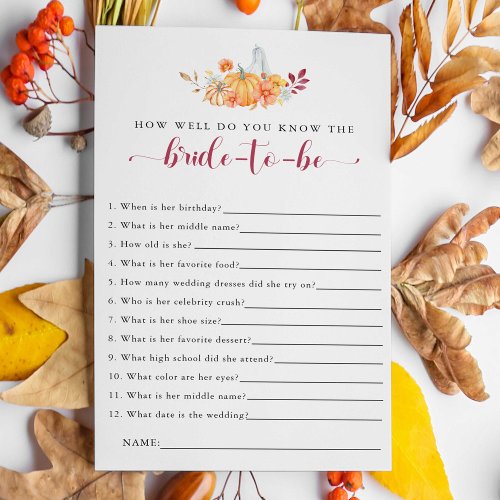 Fall Bridal Shower Game How Well Do you Know bride Flyer