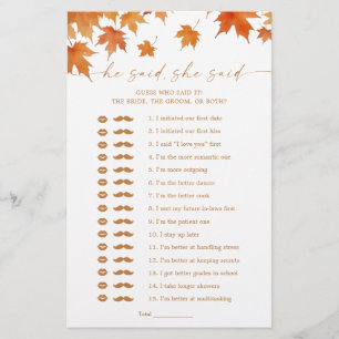 Fall Bridal Shower He Said She Said Game