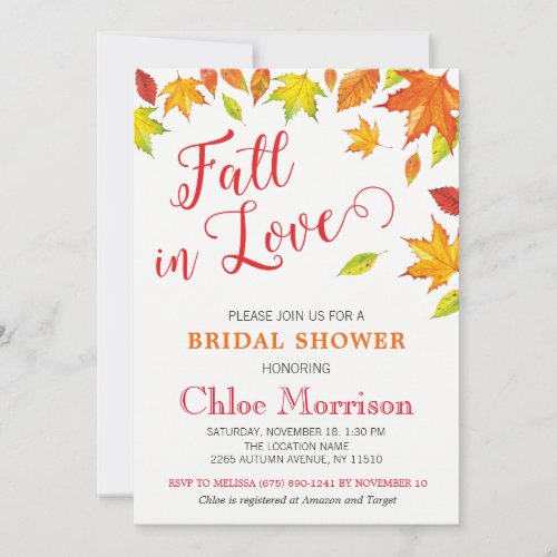 Fall Bridal Shower Invitation Autumn Fall in Love Invitation