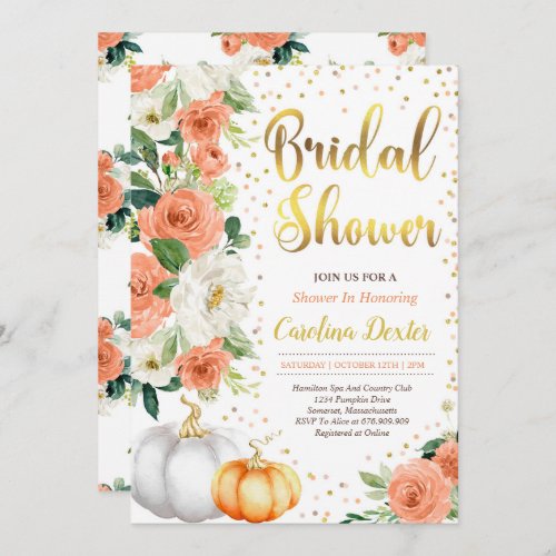 Fall Bridal Shower Invitation Blush Orange  Gold