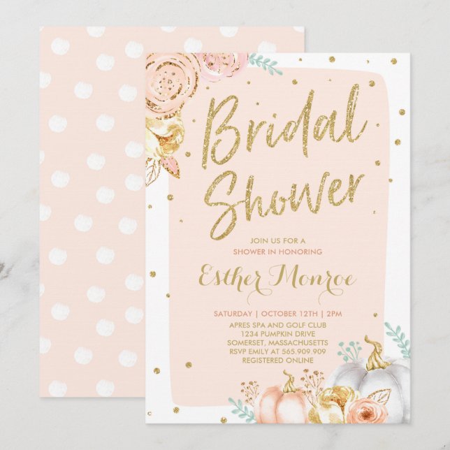 Fall Bridal Shower Invitation Blush Pink And Gold (Front/Back)