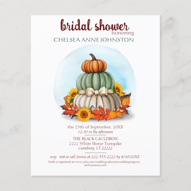Fall Bridal Shower Invitation budget (Front)