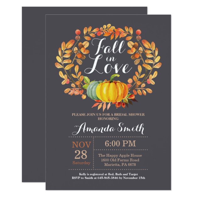 Fall Bridal Shower Invitation Card Gray