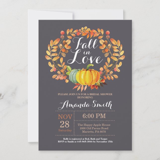 Fall Bridal Shower Invitation Card Gray (Front)
