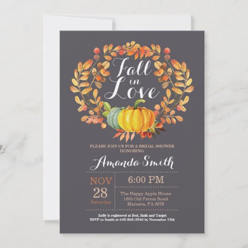 Fall Bridal Shower Invitation Card Gray