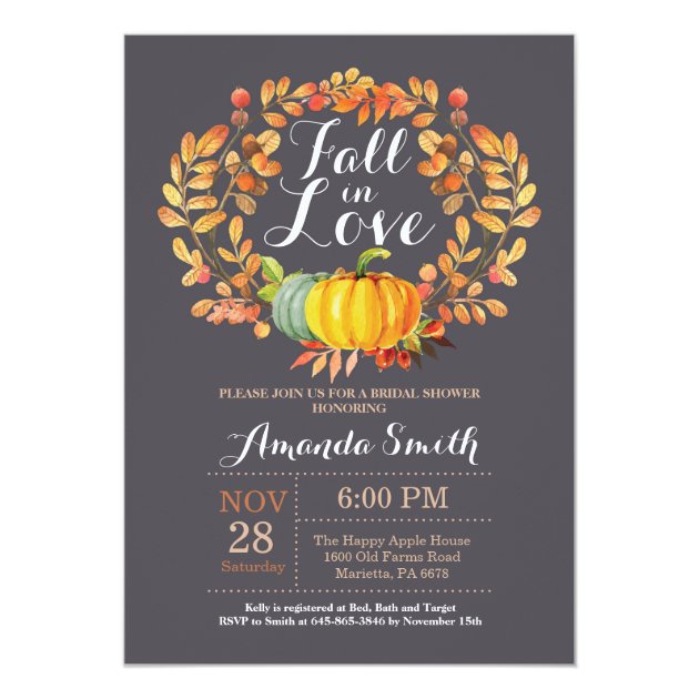 Fall Bridal Shower Invitation Card Gray