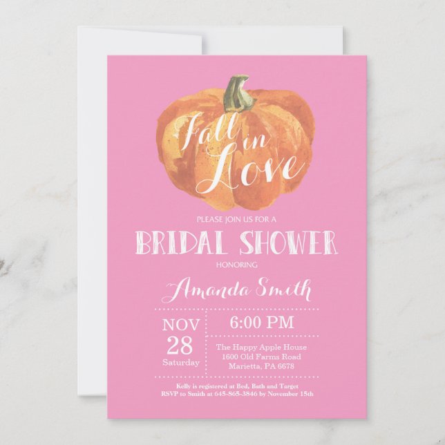 Fall Bridal Shower Invitation Card Pink (Front)