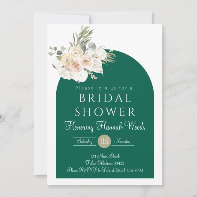 Fall Bridal Shower Invitation, Emerald Green  Invitation (Front)