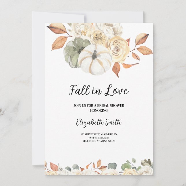 Fall Bridal Shower Invitation, Fall in Love Invitation (Front)