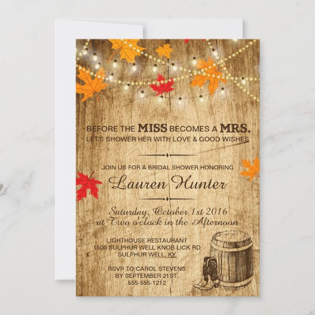 Fall Bridal Shower invitation for country wedding (Front)