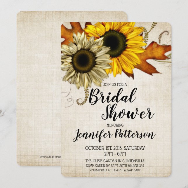 Fall Bridal Shower Invitation - Green & Golden (Front/Back)