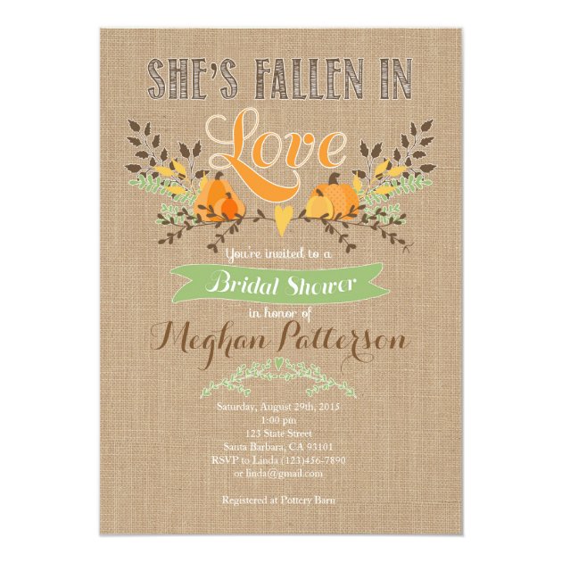 Fall Bridal Shower Invitation With Pumpkin