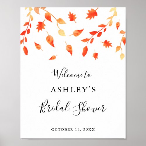 Fall Bridal Shower Leaves Foliage Watercolor Poster