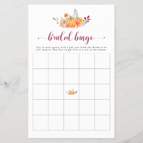 Fall Bridal Shower Pumpkin Bingo Game Flyer