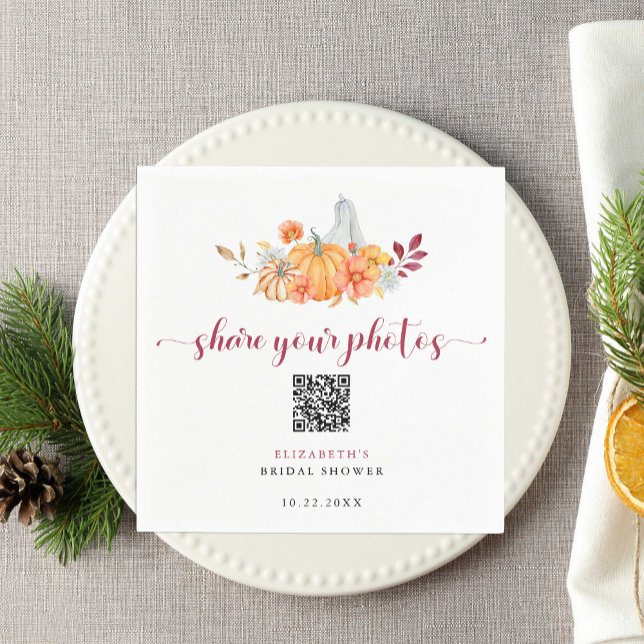 Fall Bridal Shower Pumpkin QR Code Share Photos Napkins (Creator Uploaded)