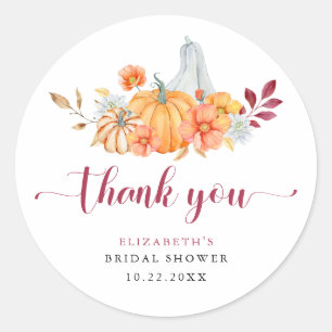 Fall Bridal Shower Pumpkin Script Thank You Classic Round Sticker