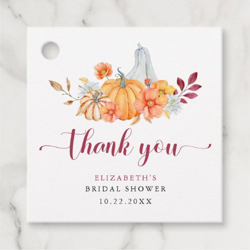 Fall Bridal Shower Pumpkin Script Thank You Favor Tags