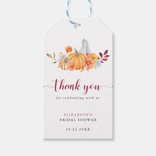 Fall Bridal Shower Pumpkin Script Thank You  Gift Tags