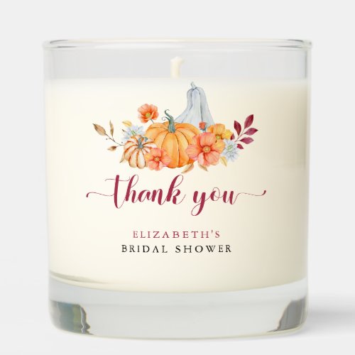 Fall Bridal Shower Pumpkin Script Thank You Scented Candle