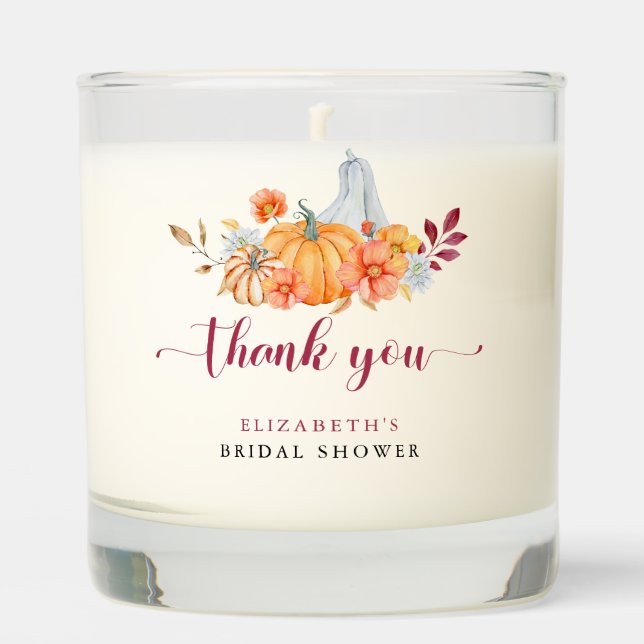 Fall Bridal Shower Pumpkin Script Thank You Scented Candle (Front)