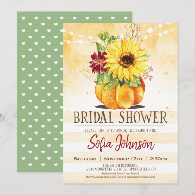 Fall Bridal Shower, Sunflower & Pumpkin Invitation (Front/Back)