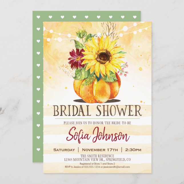Fall Bridal Shower, Sunflower & Pumpkin Invitation (Front/Back)