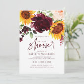 Fall Bridal Shower Sunflower Roses Burgundy Red Invitation (Standing Front)