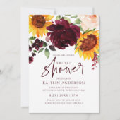 Fall Bridal Shower Sunflower Roses Burgundy Red Invitation (Front)