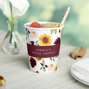Fall Bridal Shower Sunflowers and Roses Floral Paper Cups