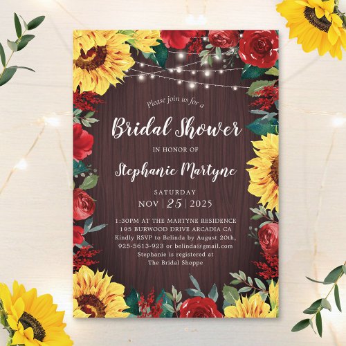 Fall Bridal Shower Sunflowers Red Roses Invitation