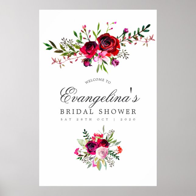 Fall Bridal Shower Watercolor Floral Welcome Poster (Front)