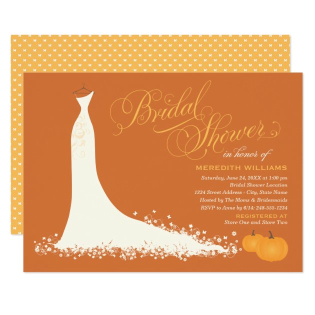 Fall Bridal Shower | Wedding Gown With Pumpkins Invitation