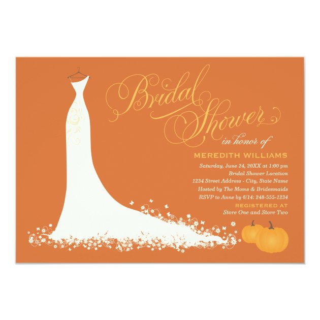 Fall Bridal Shower | Wedding Gown With Pumpkins Invitation