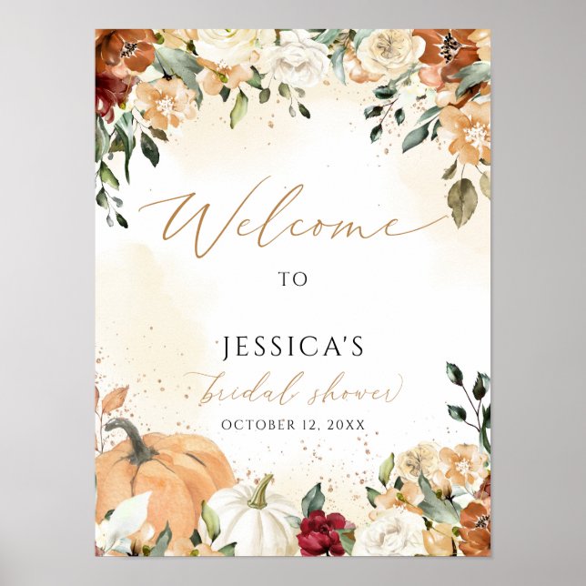 Fall bridal shower welcome sign, autumn shower poster (Front)