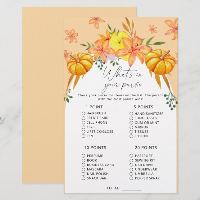 Fall Bridal - what's in your purse game (Front/Back)