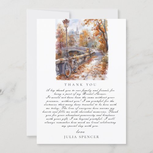 Fall Bridge  Bicycle Bridal Shower Thank You Card