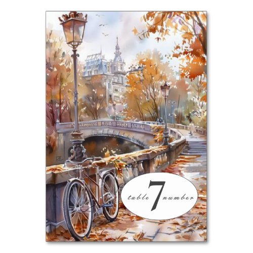 Fall Bridge With Bicycle Wedding Table Numbers