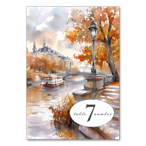 Fall Bridge With River Wedding Table Numbers