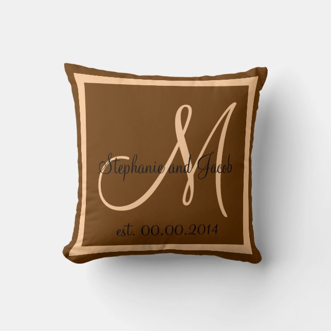Fall Brown and Peach Pink Wedding keepsake pillow (Front)