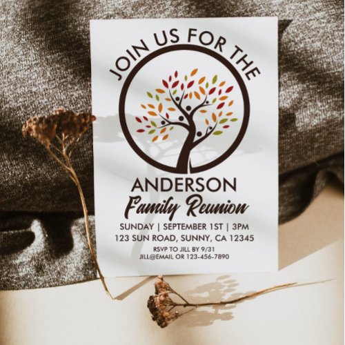 Fall Brown Family Reunion Family Tree Leaves   Invitation