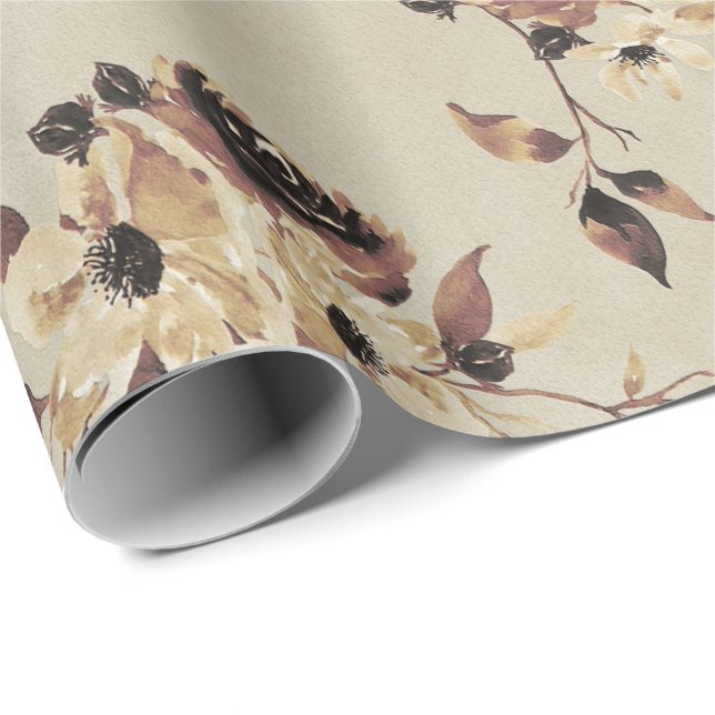 Fall Brown Floral Wrapping Paper (Roll Corner)