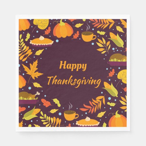 Fall Brown Happy Thanksgiving Feast Napkins