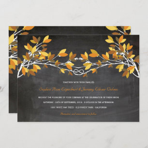 Fall Brown Knotted Love Trees Chalkboard Wedding Invitation
