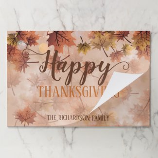 Fall Brown Leaves Happy Thanksgiving Placemat
