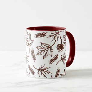 Fall Brown Leaves Outline Two-Tone Mugs